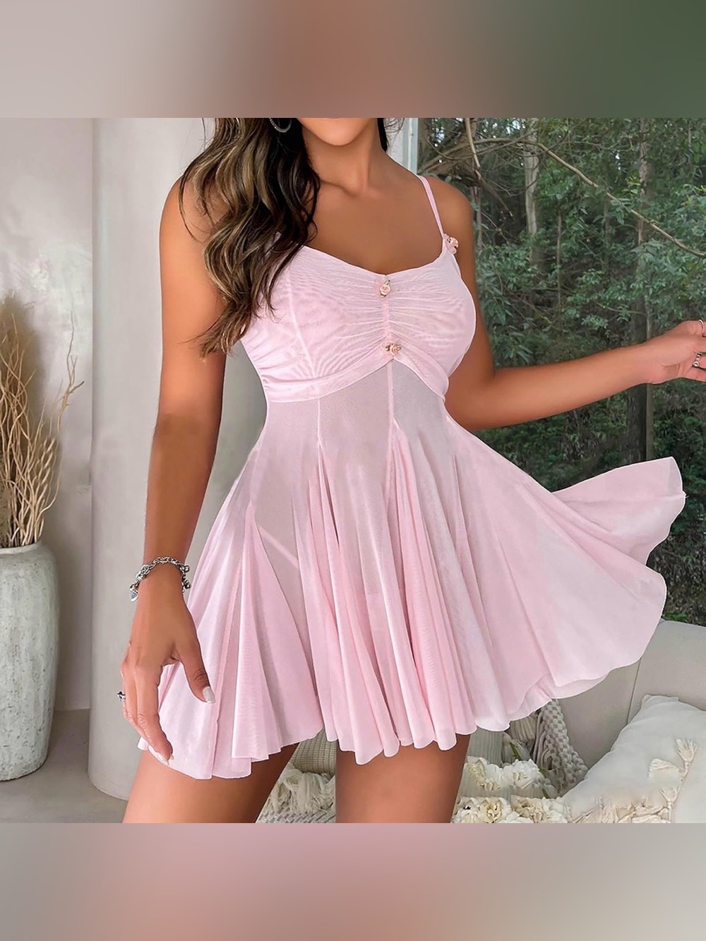 NEW Soft Pink Spaghetti Strap Sexy Mesh Dress- size XL
